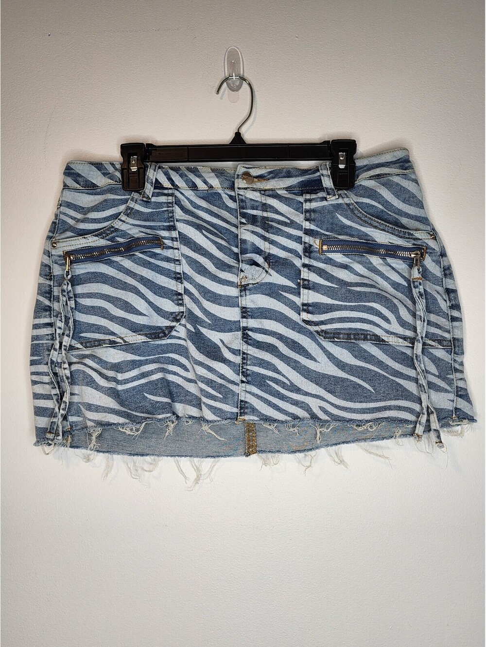 Dakota Blue Zebra Print Denim Y2K Style Mini Skirt Size Large